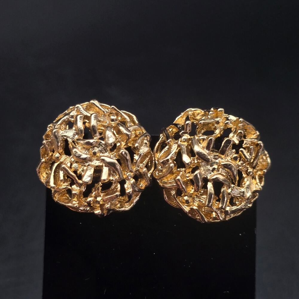 Chunky Gold Tone Round Cufflinks Swirled Knotted Vintage